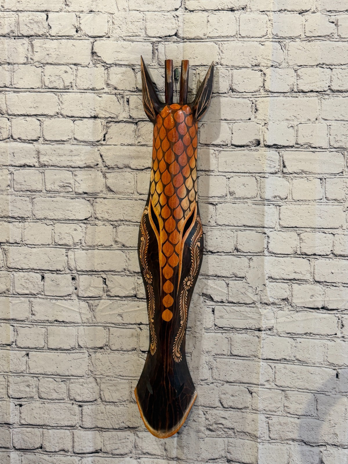80cm Giraffe Paint Hand Carved Fair Trade Wooden Animal Wall Art Wall Hang Mask2