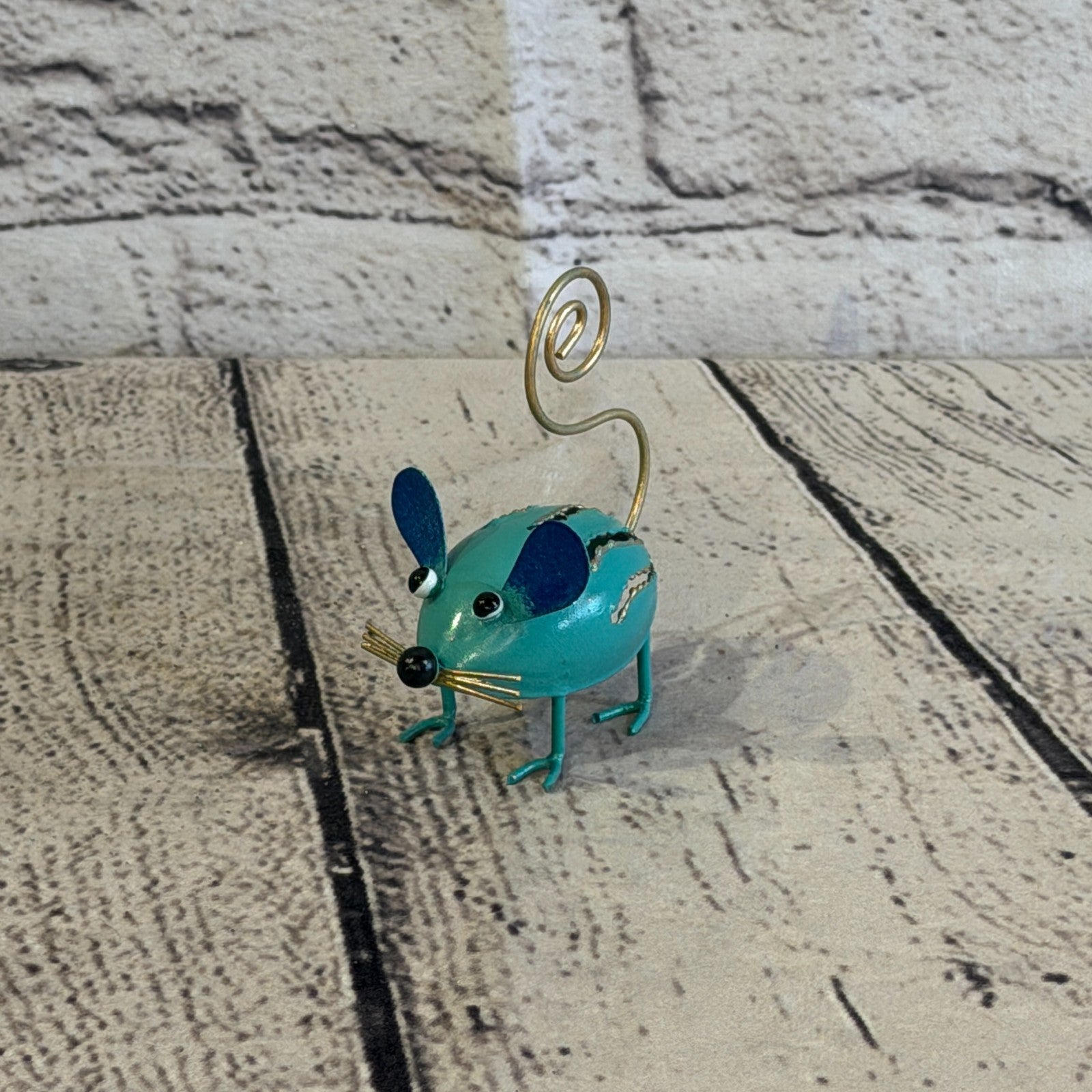 7cm x 7cm Colourful Blue Blue Mouse Rat Metal Tin Standing Ornament Statue0