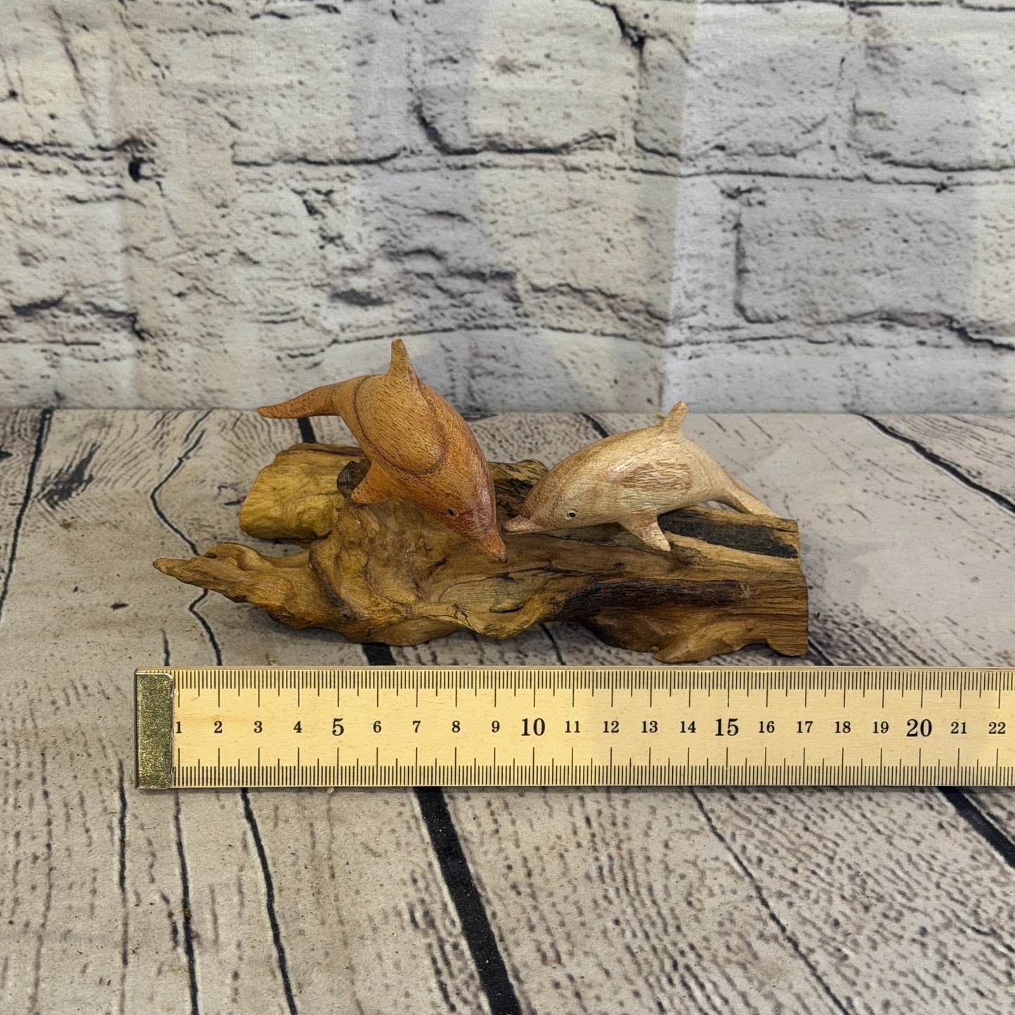 15cm Double Dolphin Mushroom Parasite Ornament Natural Carving Fairtrade Wooden6