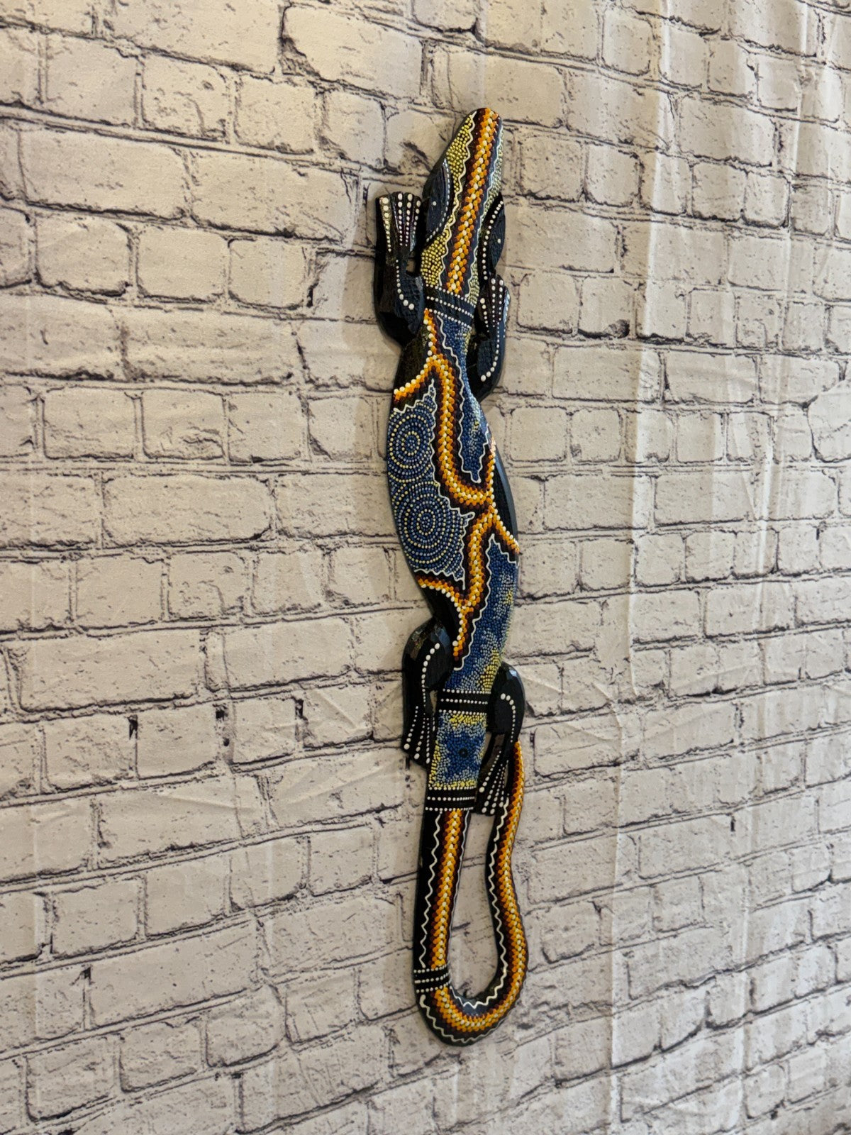 80cm Gecko Carved Wooden Dot Painted Ethnic Tribal Tiki Wall Art No 3 New0