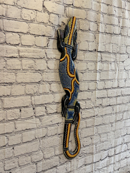 80cm Gecko Carved Wooden Dot Painted Ethnic Tribal Tiki Wall Art No 3 New0