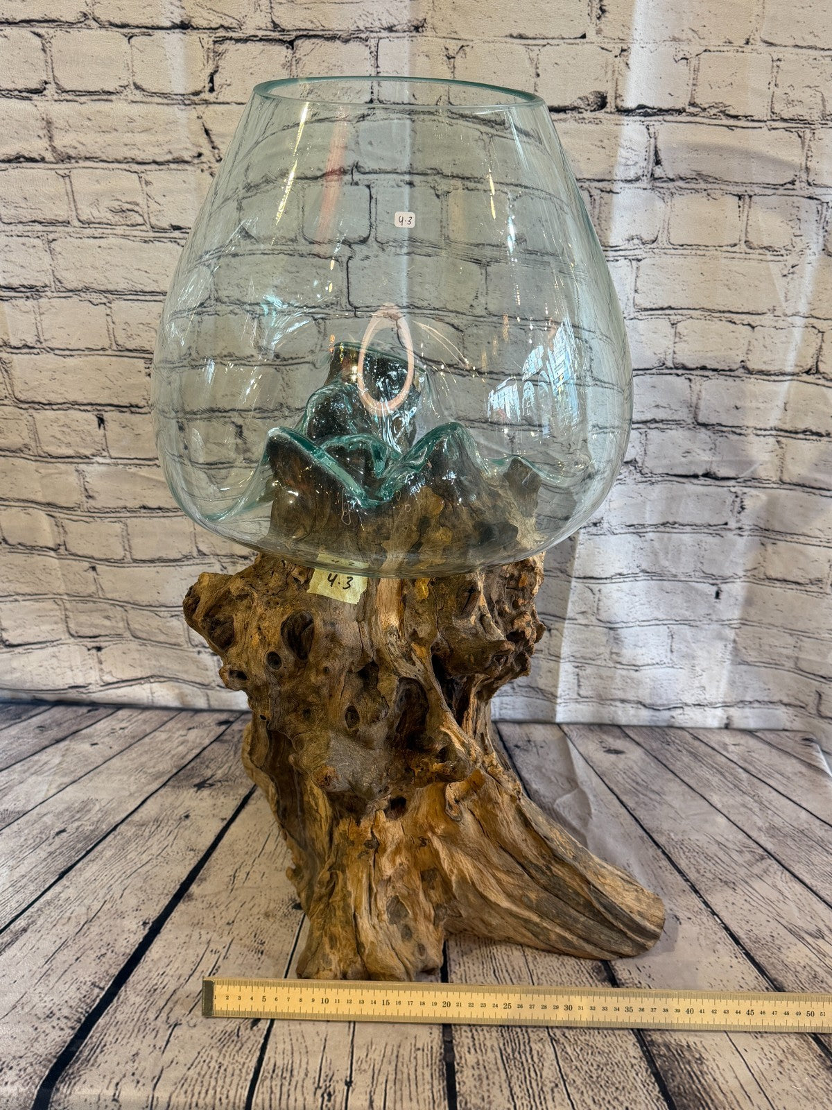 70cm Big Clear Colour Melted Glass Wood Decorative Vase Glass Sculpture Crafted4