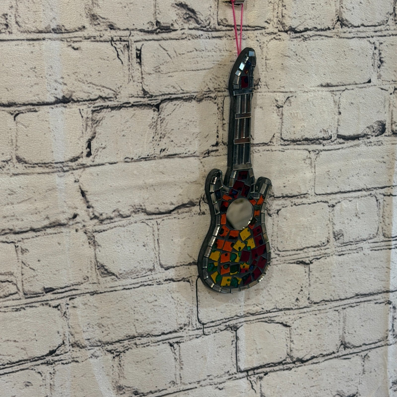 Rainbow Electric Guitar Mosaic Tile Wall Mirror 25cm Handmade Random Colour5