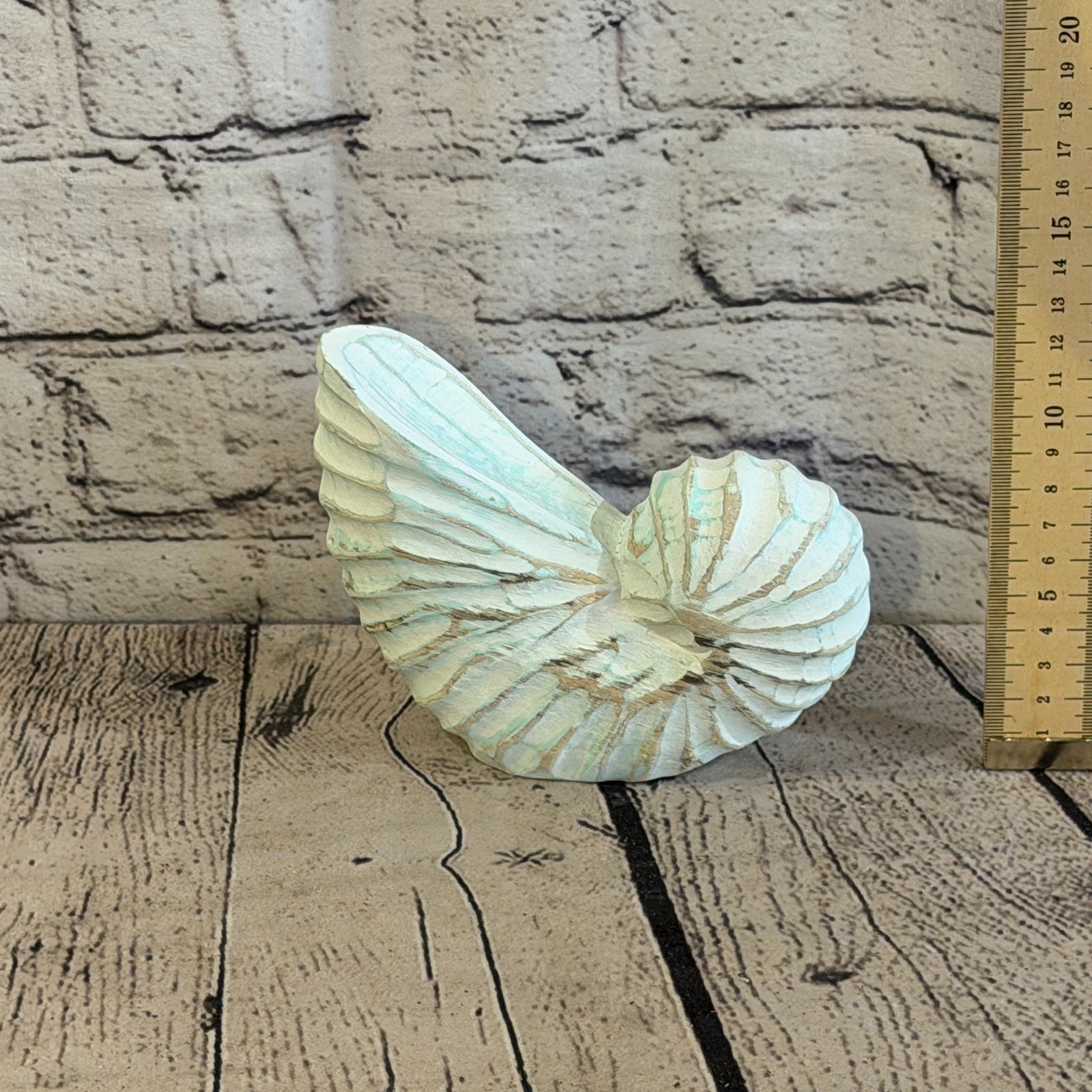 15cm Green Shabby Pastel Nautilus Shell Ornament Decor Carved Light Wood Figure5
