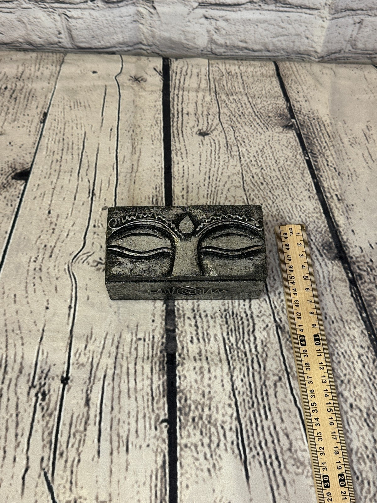 Bright Silver Thai Buddha Eyes 12cm x 5cm x 5cm  Wooden Box Trinket Handmade4