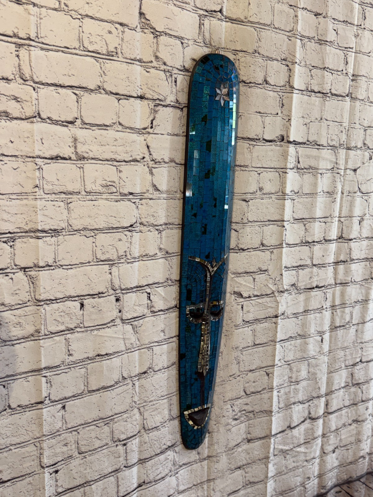 80cm Mask Sparkle Blue Mosaic Wall Hanging Wooden Ornaments Wood Carving0