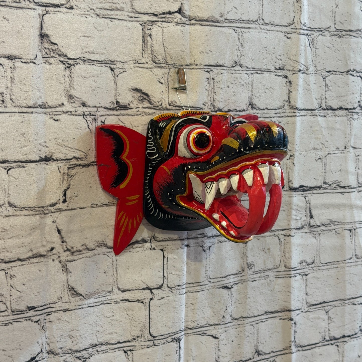 20cm Naga Basukih Red Dragon Hindu Deity Wooden Hand Carved Mask Painted0
