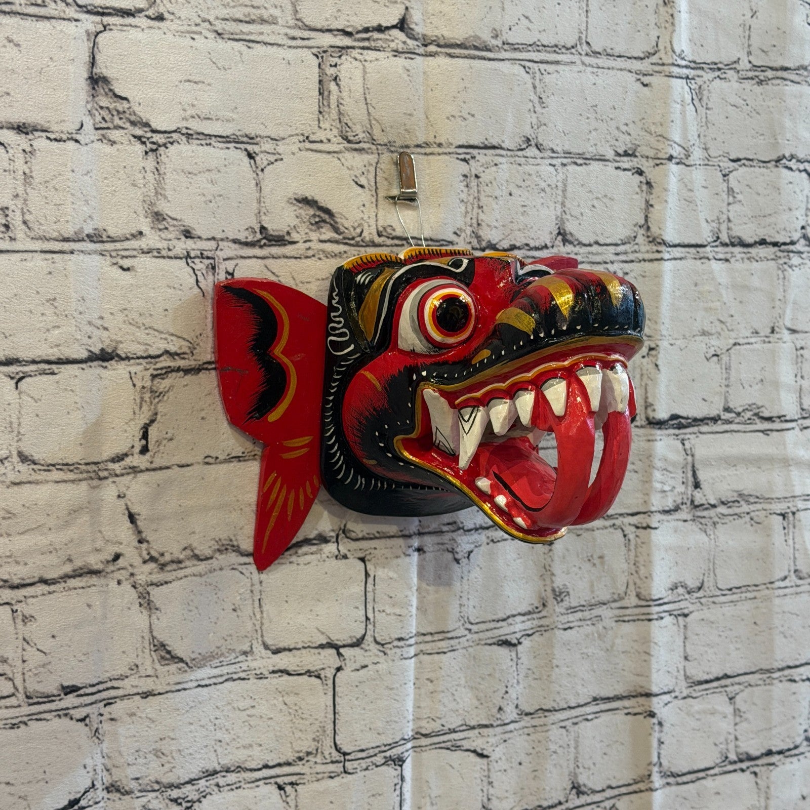 20cm Naga Basukih Red Dragon Hindu Deity Wooden Hand Carved Mask Painted0