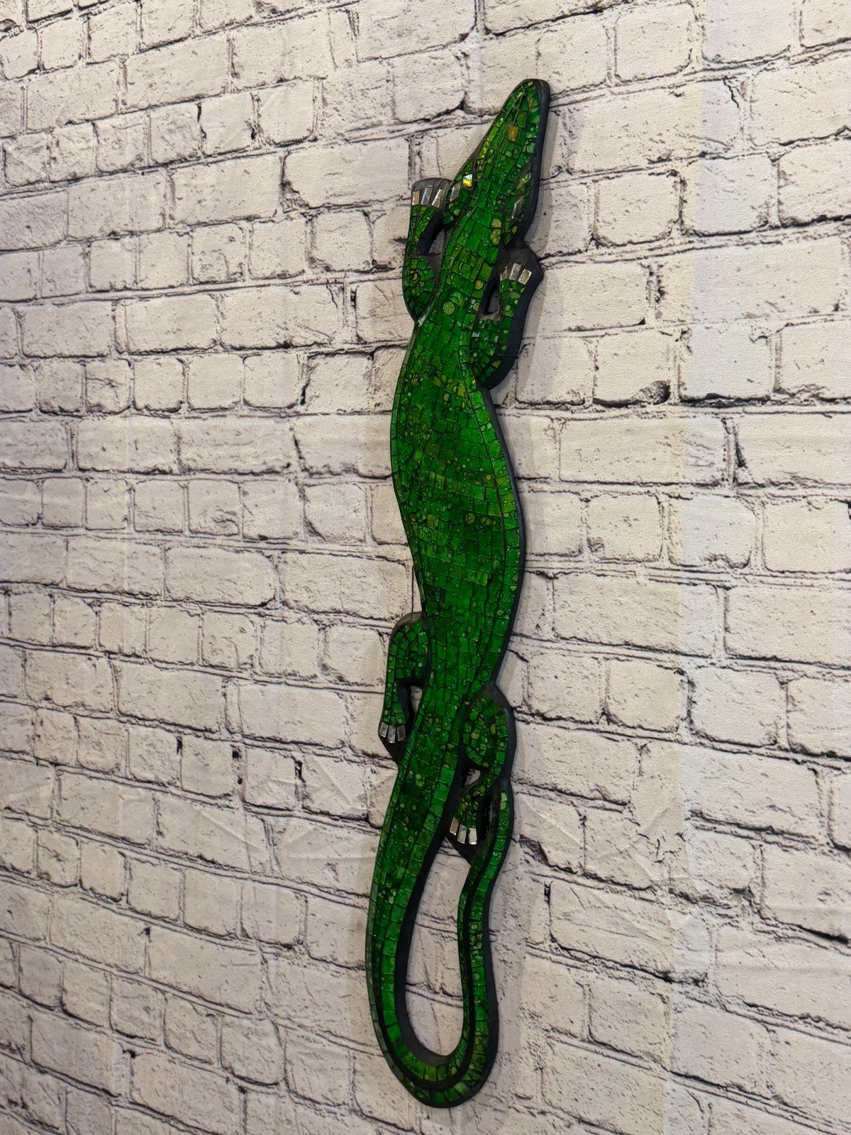 80cm Gecko Green Mosaic Wall Hanging Wooden Ornaments Wood Carving1