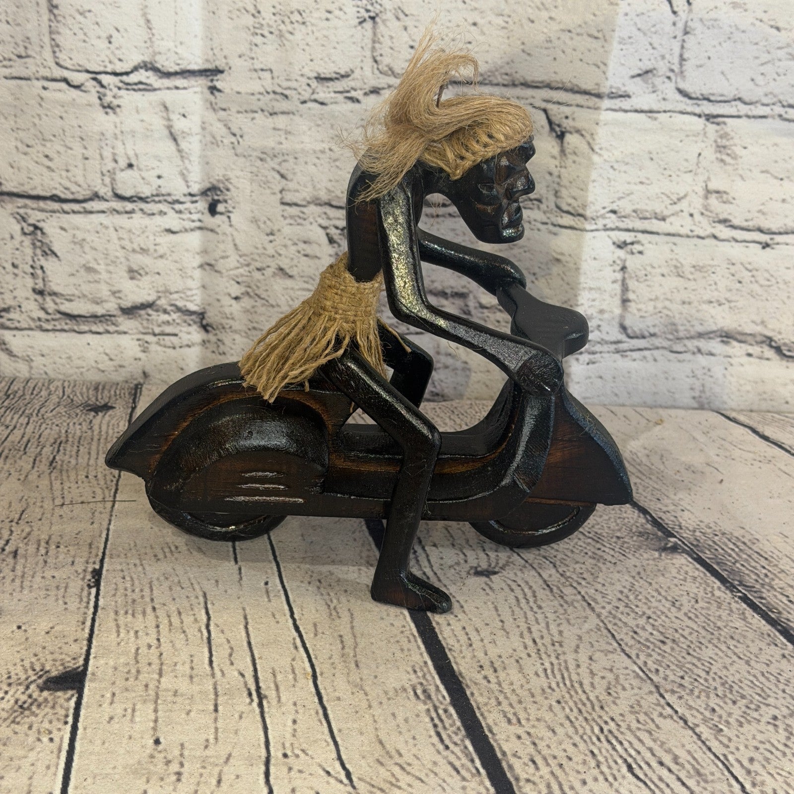 20cm Moped Rider African Tribal Warrior Man Figure Statue Wood Hand Carved3