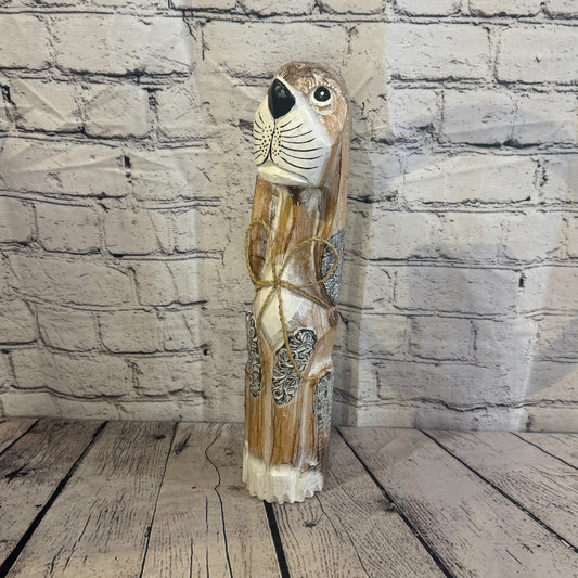 40cm Light Brown Wooden Shabby Dog Statue Ornament Fair Trade Handcarved0