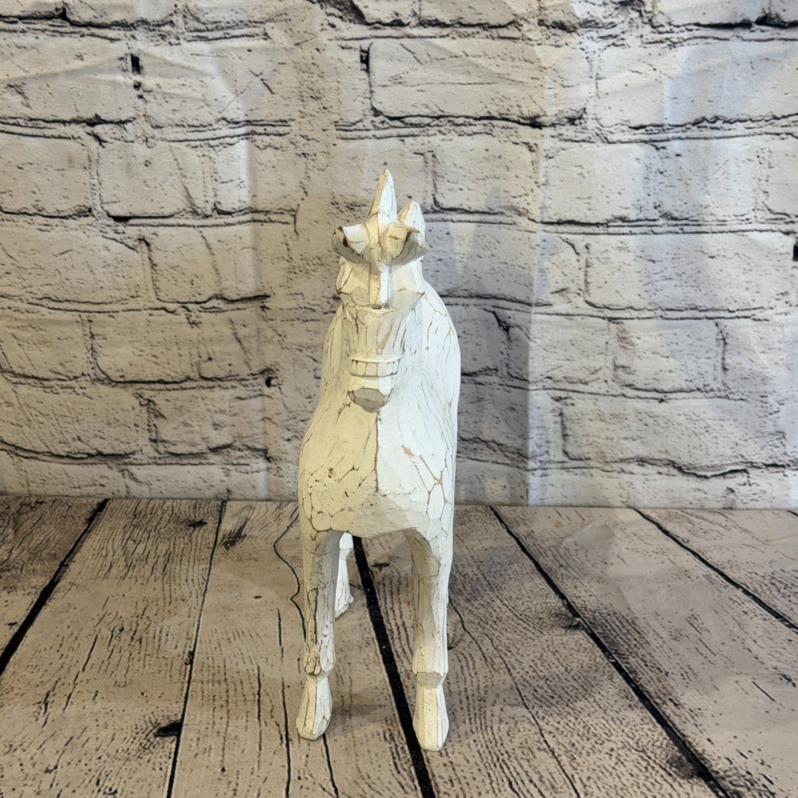 35cm x 35cm White Horse Large Wood Hand Carved Wooden Statue Figurine Decor1
