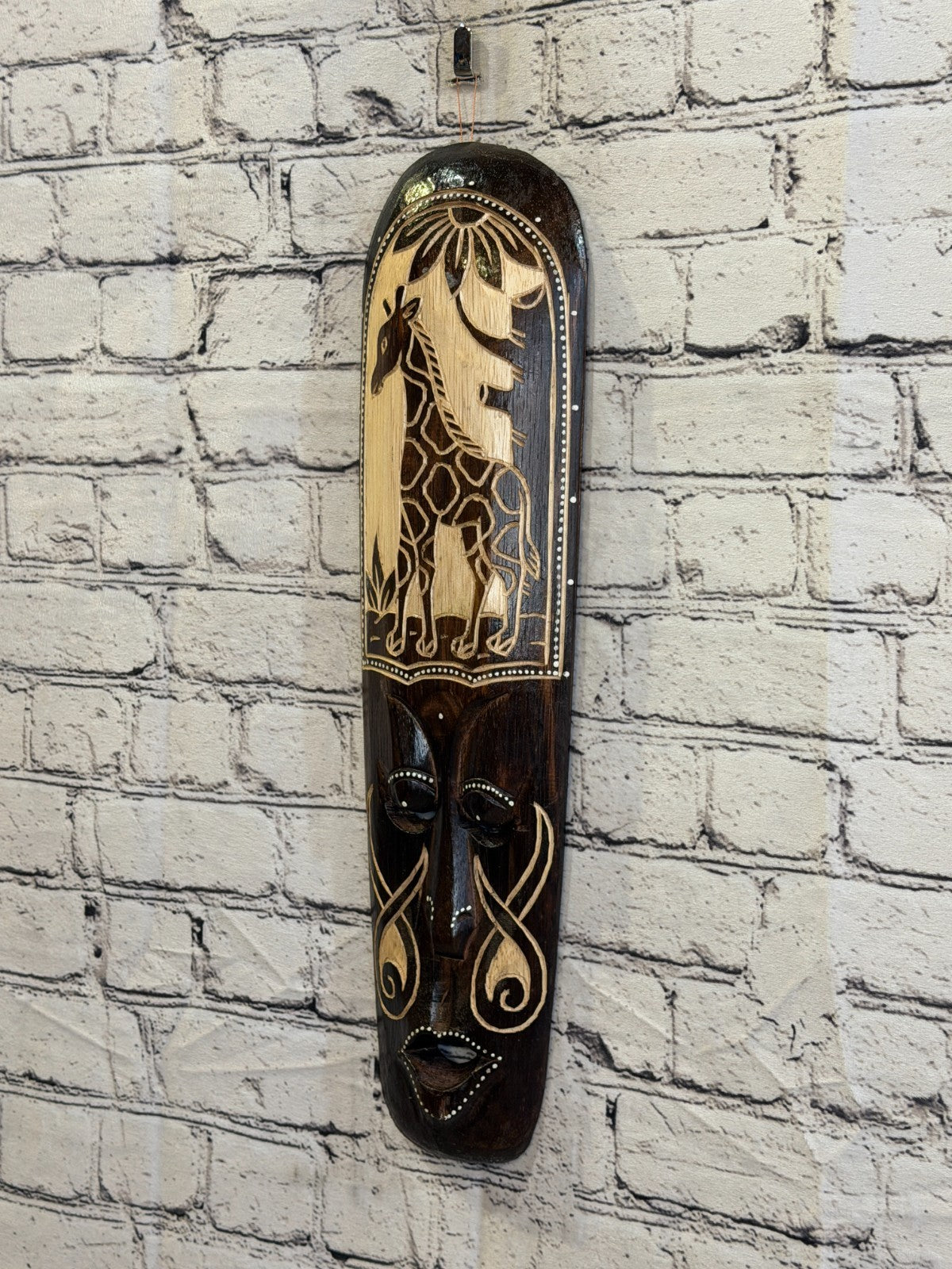 50cm Giraffe Mask Carved Wooden Brown Work Painted Ethnic Tribal Tiki Wall Art1