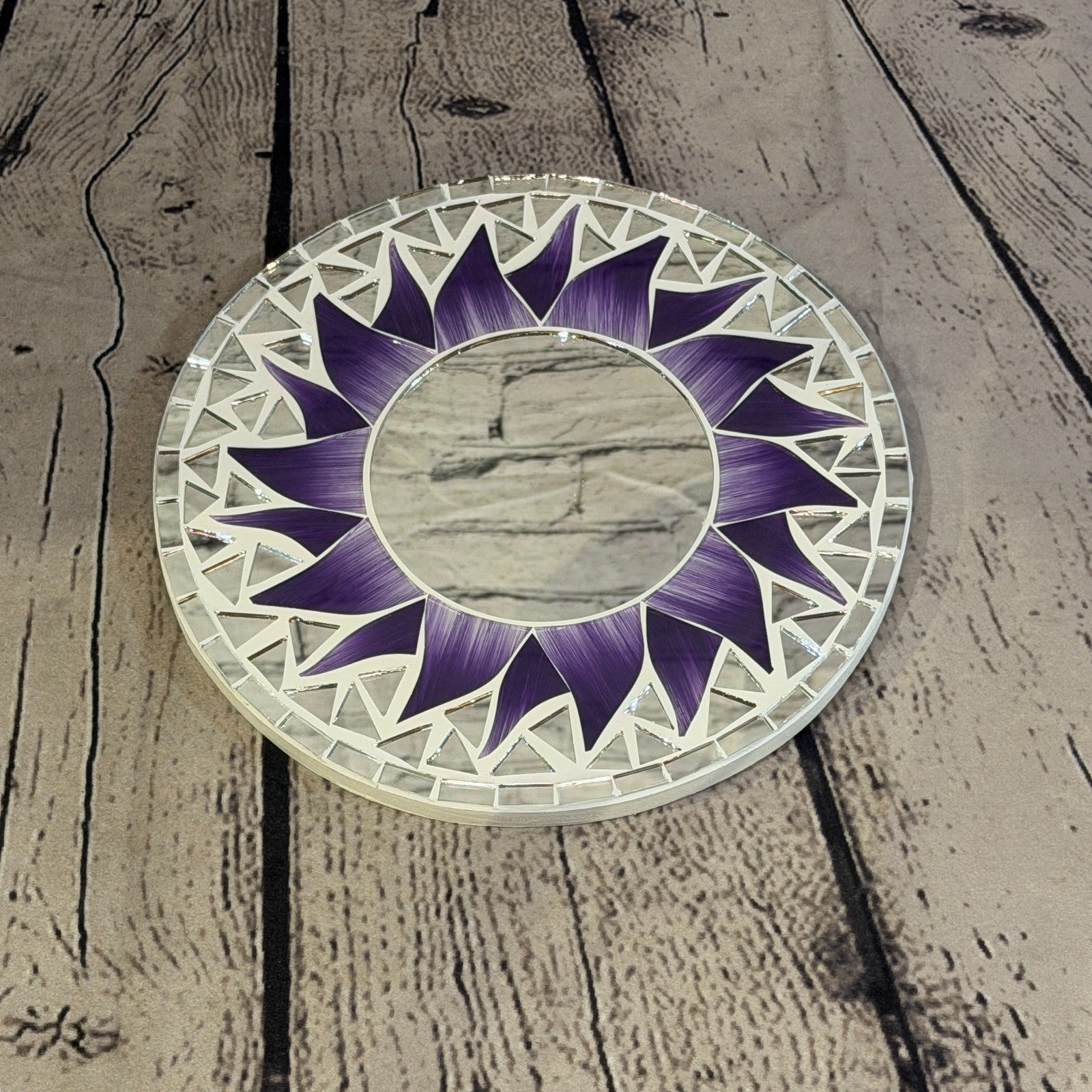 Purple Sun Flame Mosaic Tile Wall Mirror 20cm x 20cm 8 Inches Handmade2
