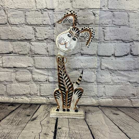 White Wooden Rabbit Hare Shabby Pattern 35cm x 10cm Handmade and Fairtrade0