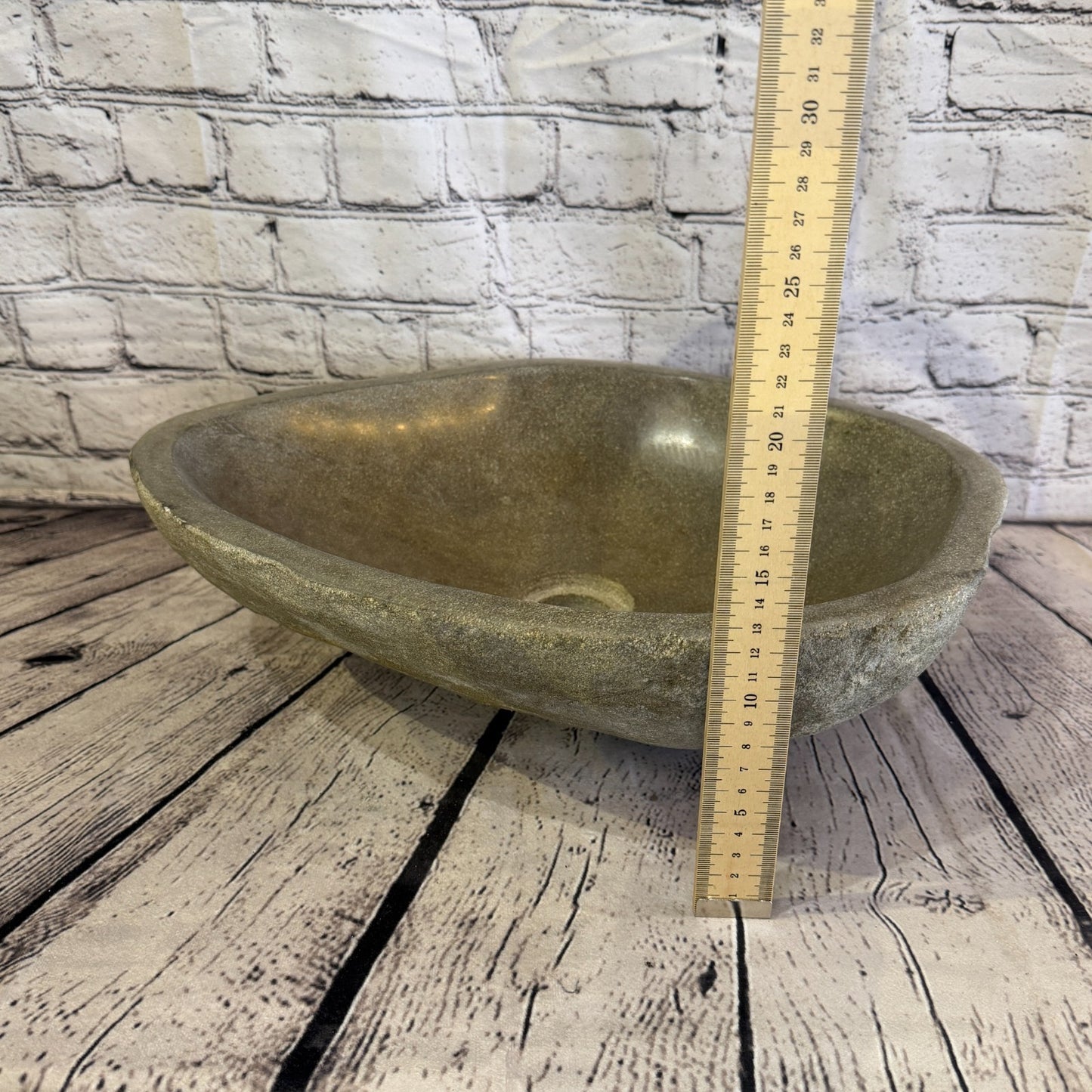 43cm x 36cm Wash Basin Bathroom Counter Top Washing River Stone Bowl Sink No 395