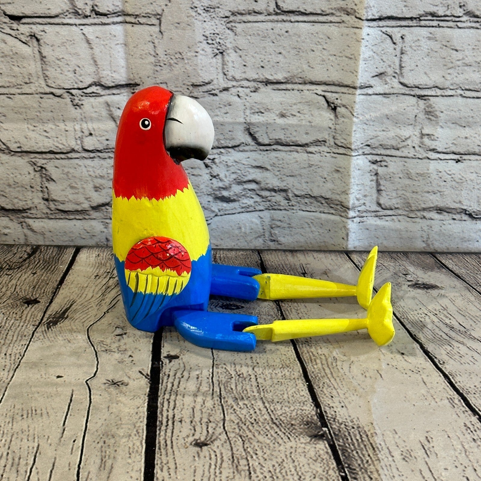 20cm Colourful Parrot Sitting Animal, Wooden Shelf Ornament Handmade Fairtrade4