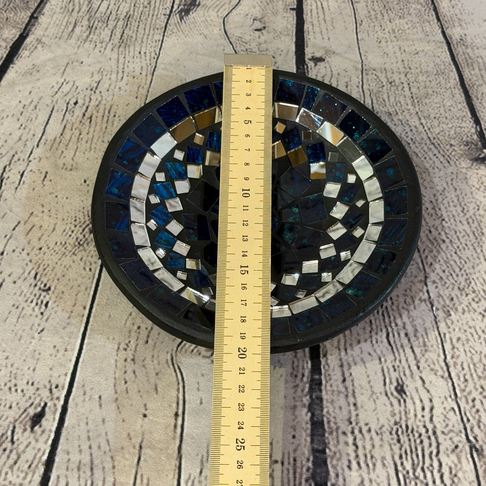 20cm Indigo Blue Round Mirror Mosaic Handmade Ceramic Glass Tile Bowl Fruit2