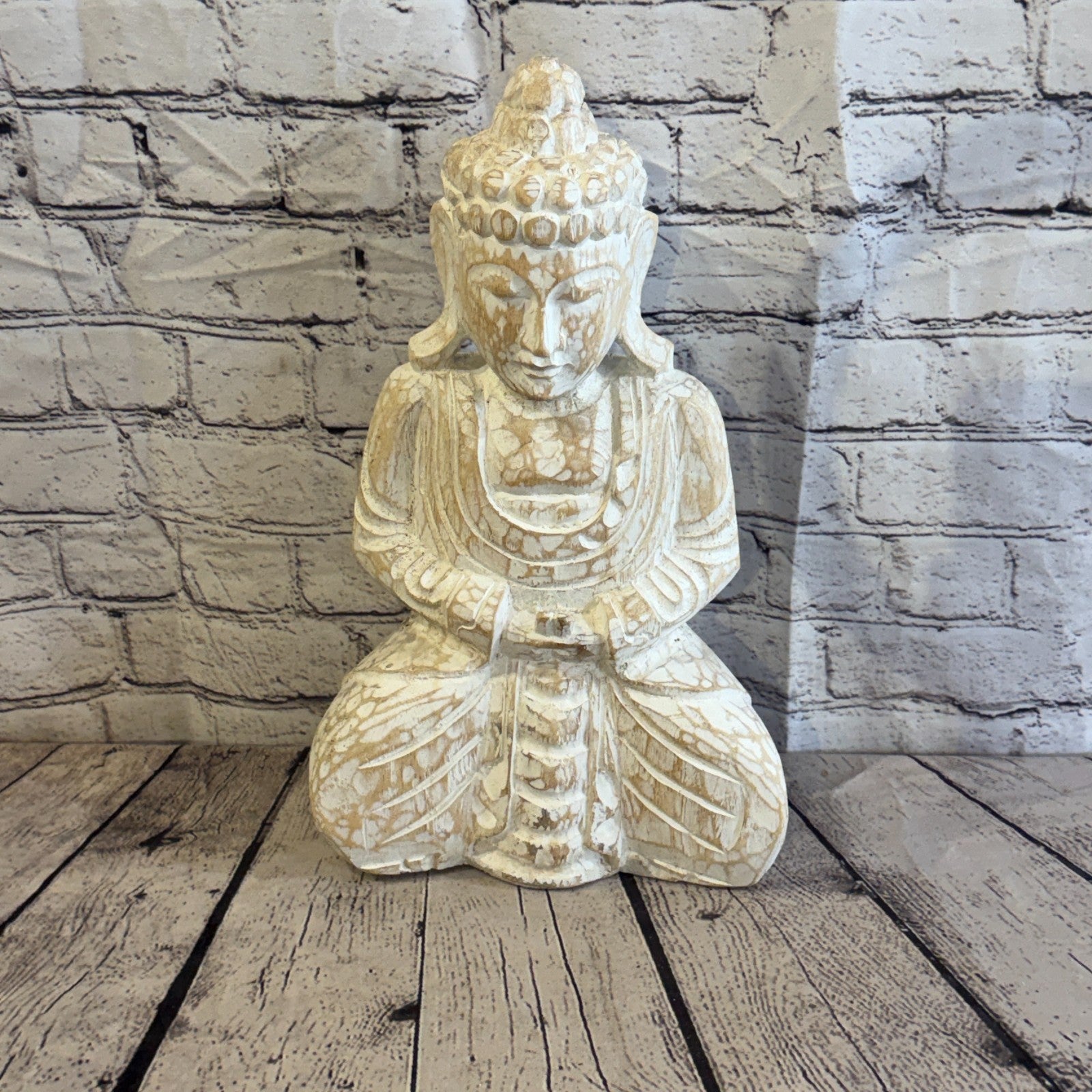 40cm White Meditating Buddha Ornament Sculpture Statue Buddhas Hand Carved Wood0