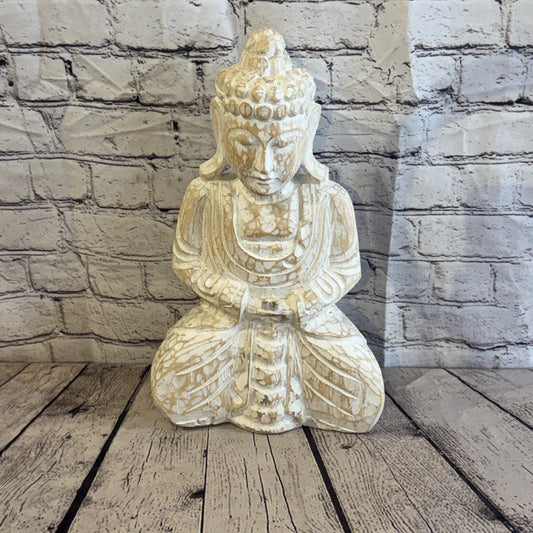 40cm White Meditating Buddha Ornament Sculpture Statue Buddhas Hand Carved Wood0