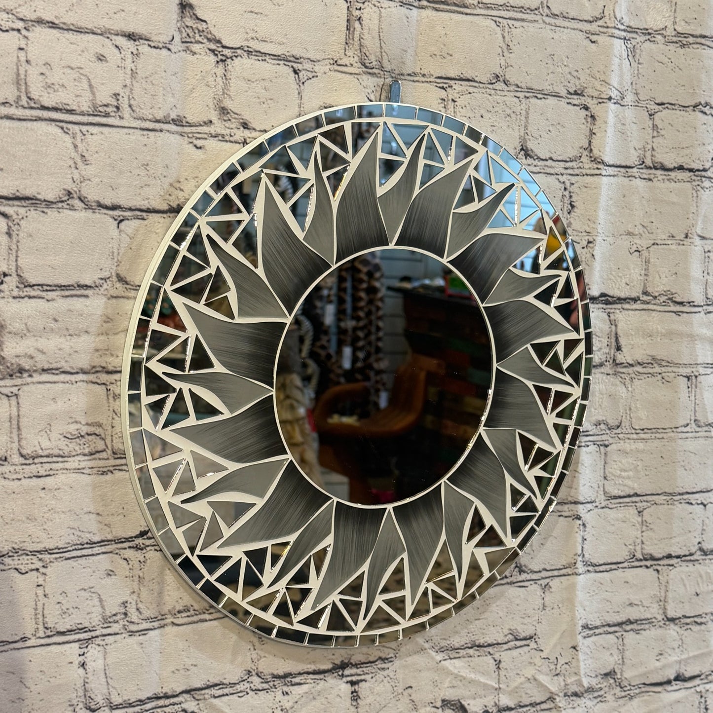 Grey Sun Flame Mosaic Tile Wall Mirror 40cm x 40cm 16 Inches Handmade0
