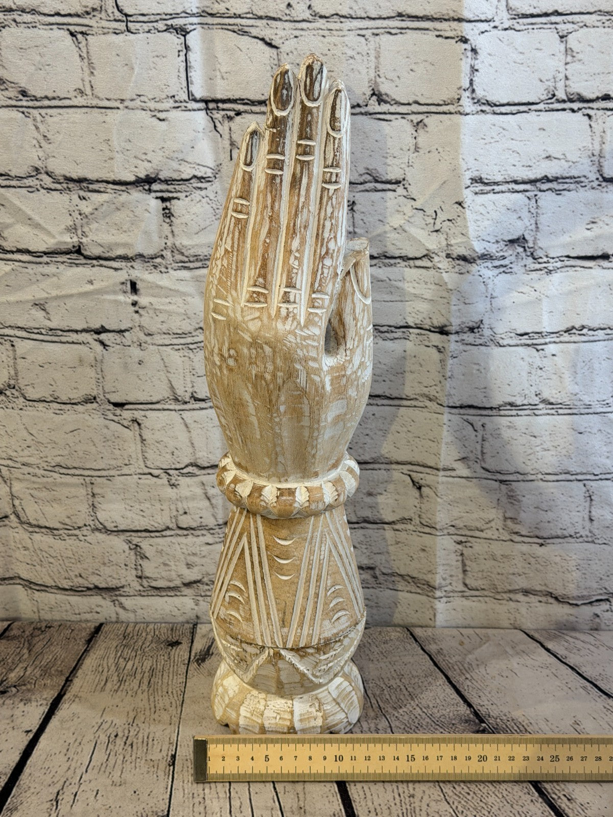 50cm White Wooden Hand Carved Praying Hands Incense Holder Two Parts7
