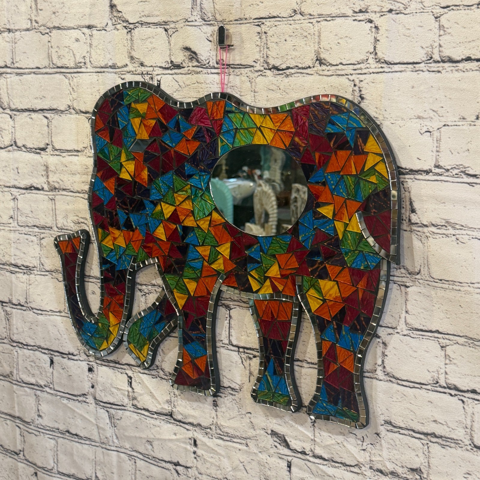 Rainbow Standing Elephant Mosaic Tile Wall Mirror 50cm x 35cm Handmade New1