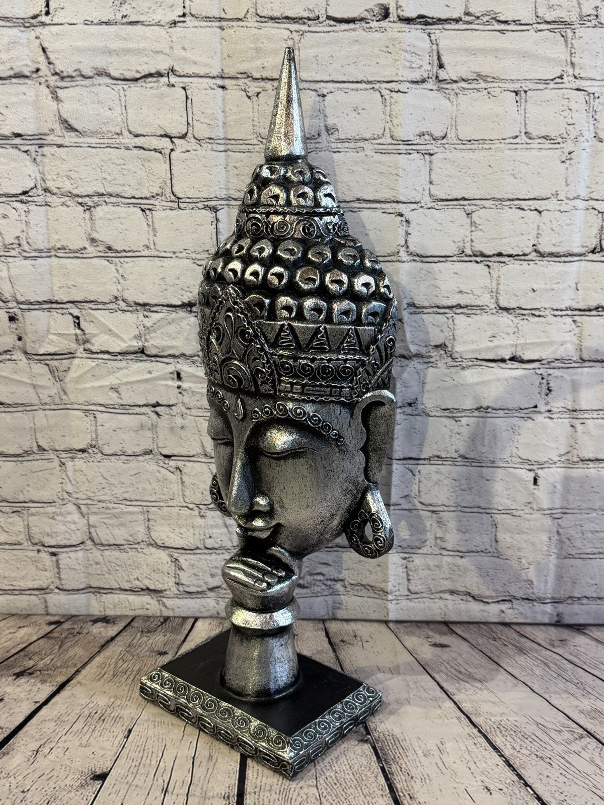 65cm Silver Head Whisper Buddha Ornament Sculpture Statue Buddhas Handcarved1
