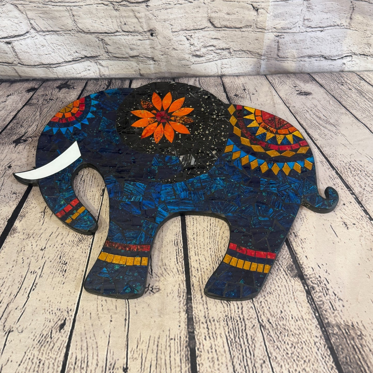 Dark Blue Elephant Mosaic Tile Wall Mirror 40cm x 40cm 16 Inches Handmade3