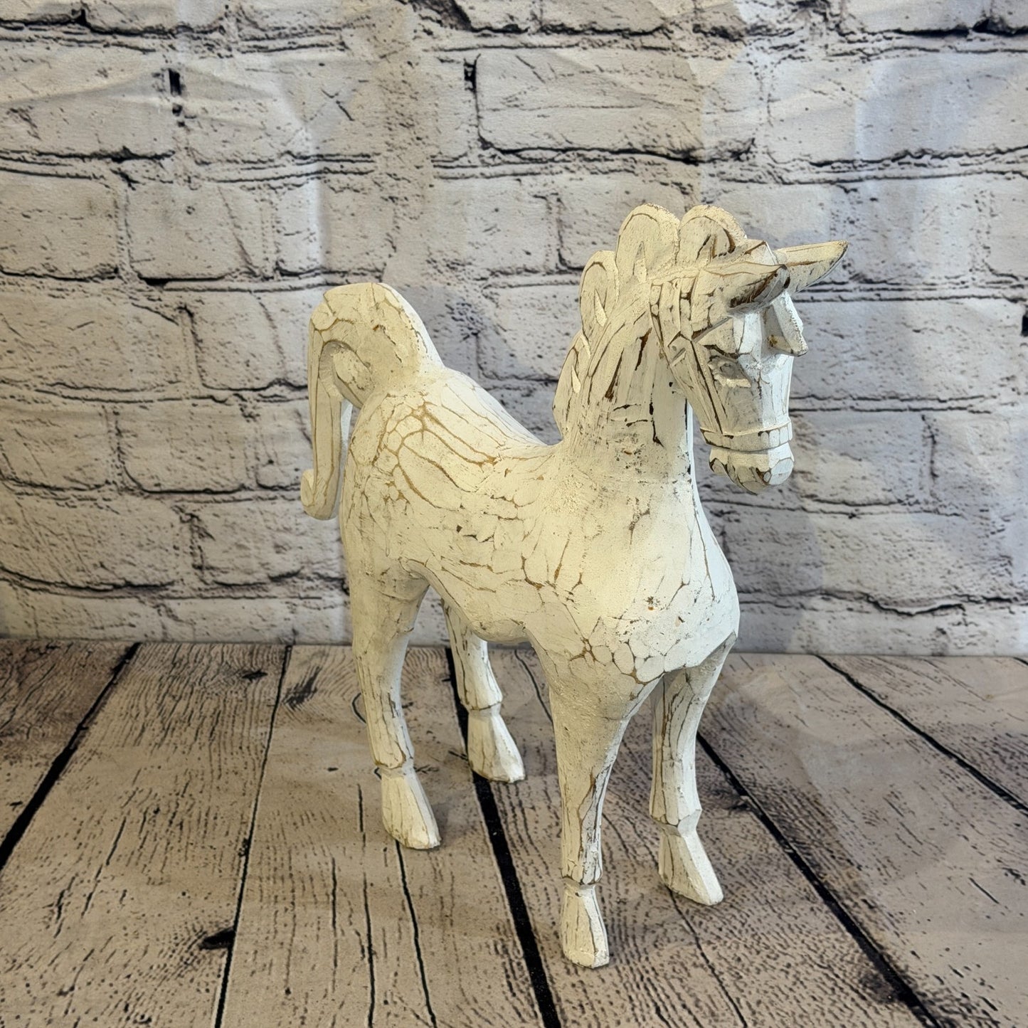35cm x 35cm White Horse Large Wood Hand Carved Wooden Statue Figurine Decor2