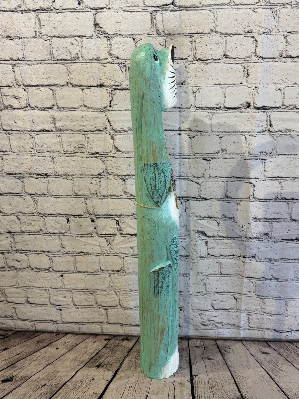 80cm Green Teal Wooden Shabby Dog Statue Ornament Fair Trade Handcarved3