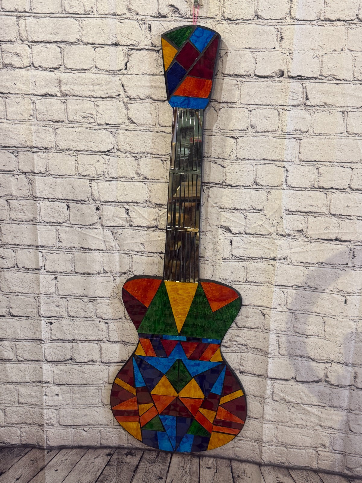 Bright Rainbow Guitar Mosaic Tile Wall Mirror 100cm x 35cm Handmade New0