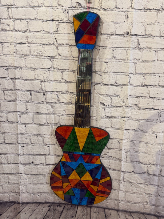 Bright Rainbow Guitar Mosaic Tile Wall Mirror 100cm x 35cm Handmade New0