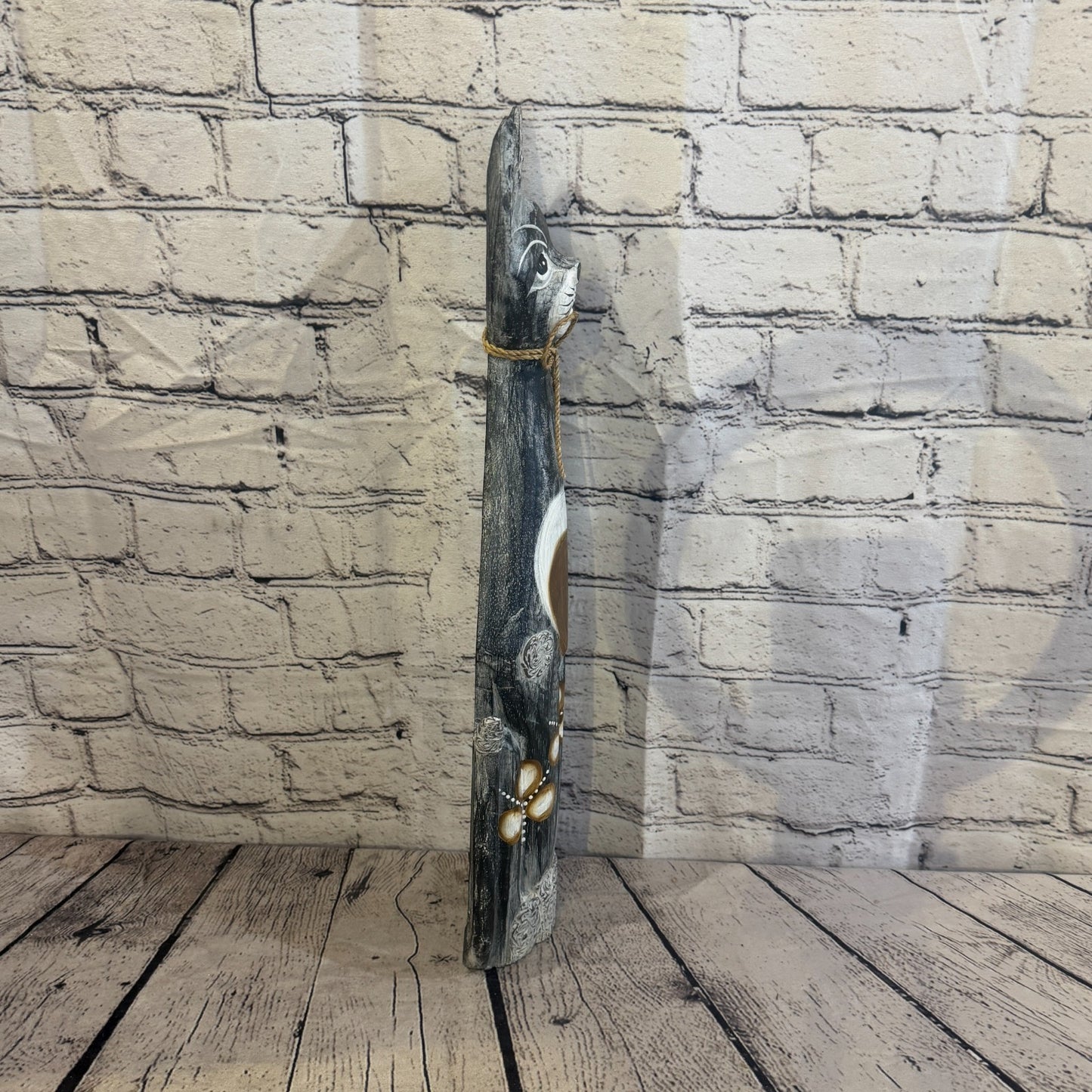 50cm Grey Silver Dots Wooden Shabby Cat Statue Ornament Fair Trade Handcarved3
