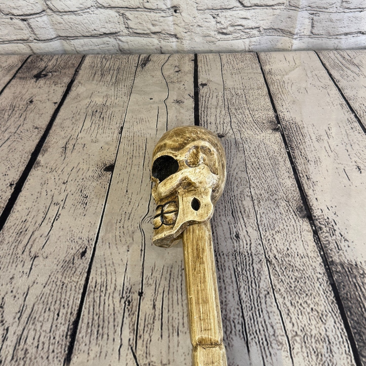 110cm Skeleton Skull Plain Wood Stick Hand Carved Halloween Walking Staff5