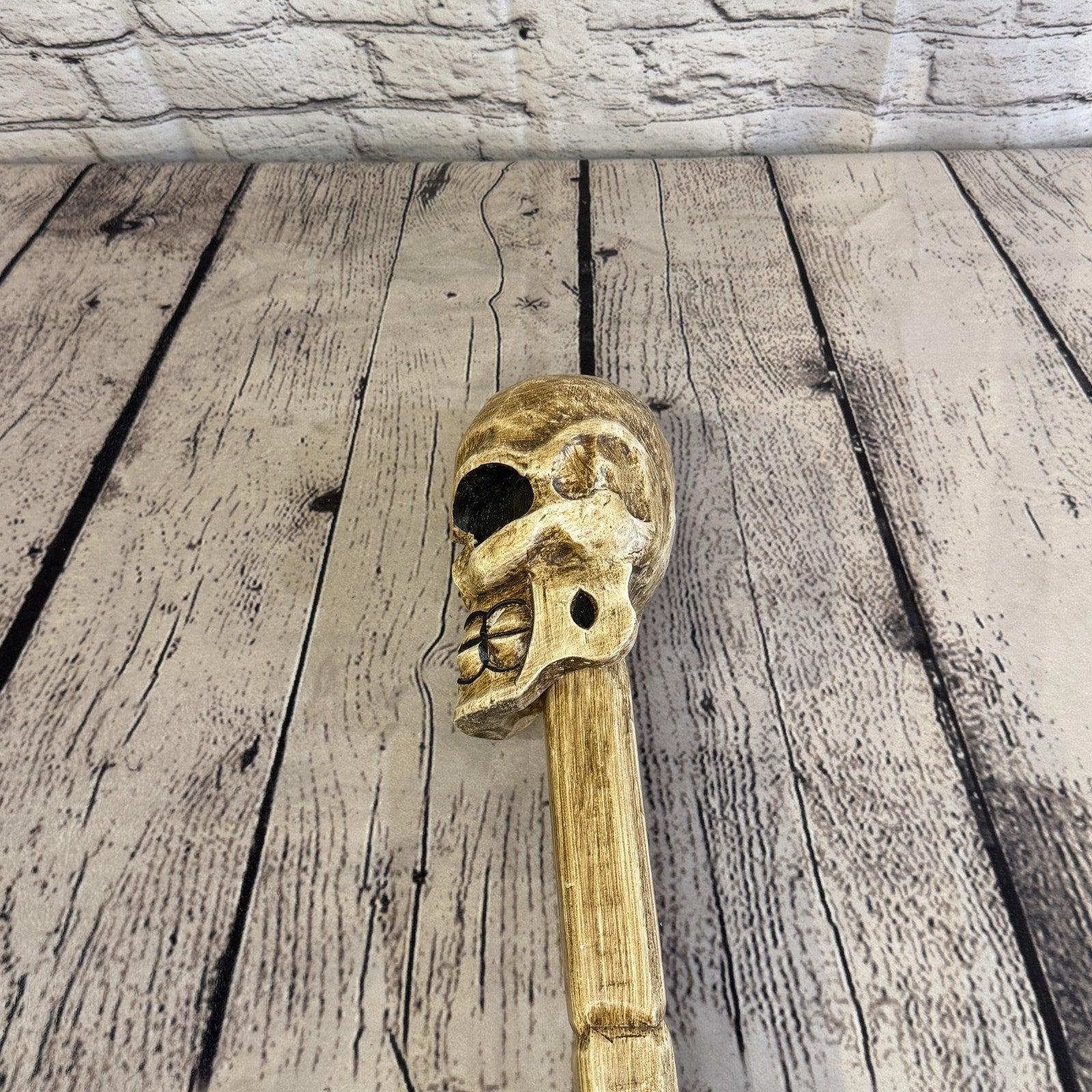 110cm Skeleton Skull Plain Wood Stick Hand Carved Halloween Walking Staff5