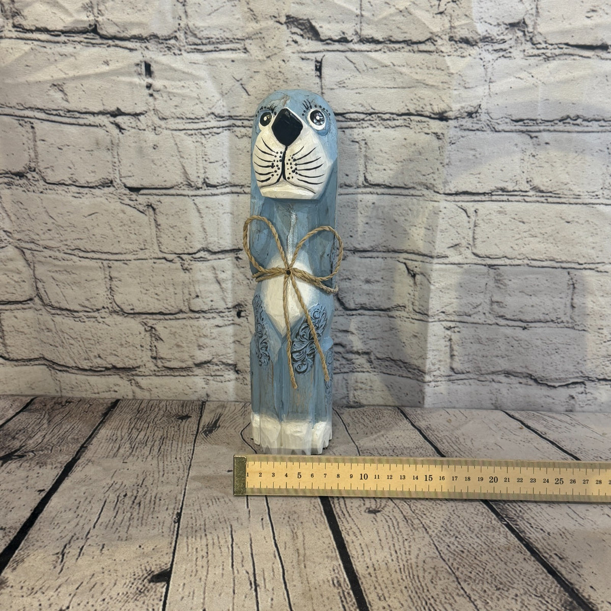 30cm Light Blue Wooden Shabby Dog Statue Ornament Fair Trade Handcarved6