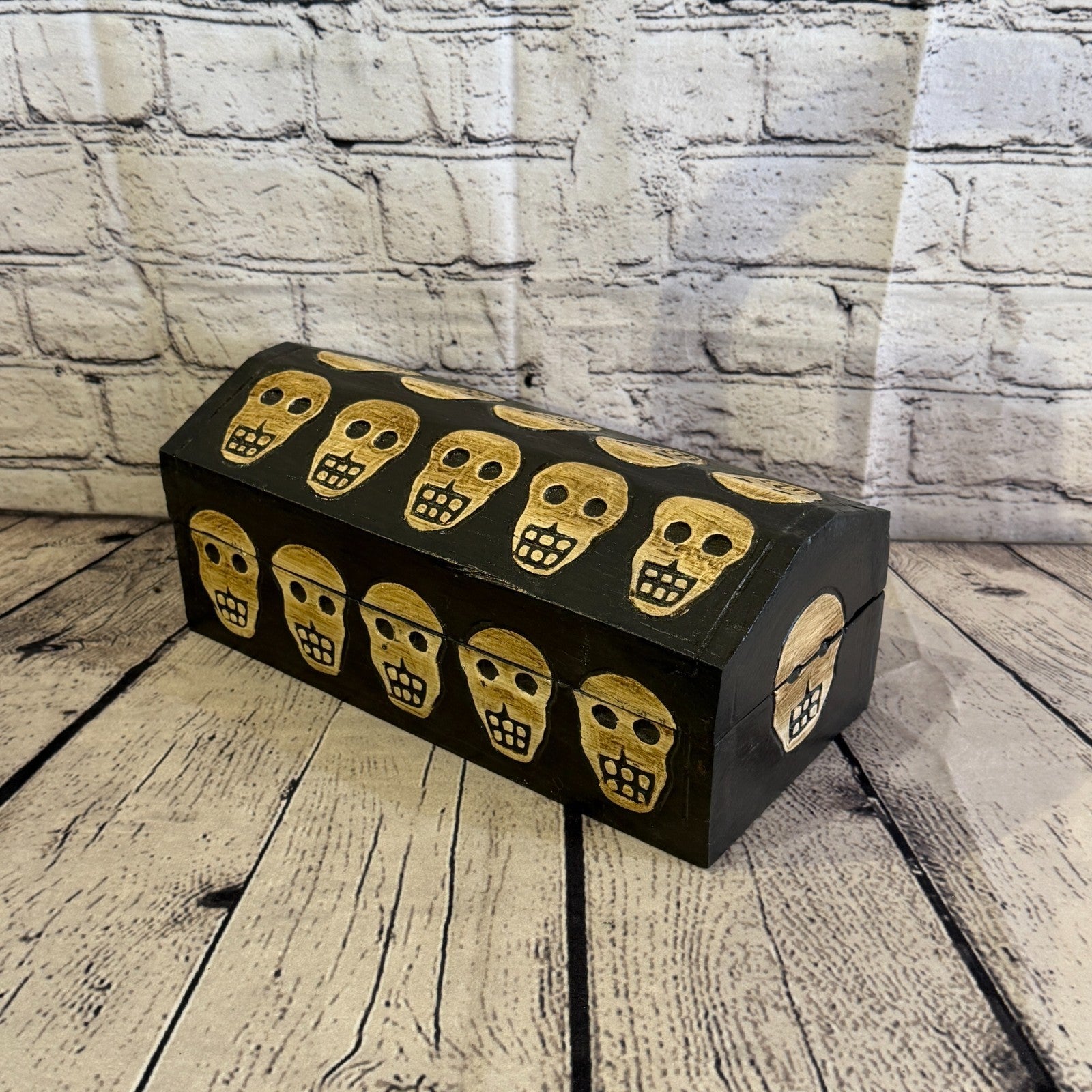 26cm x 12cm x 12cm Wood Gothic Pentagram Skull Coffin Jewellery Trinket Box0