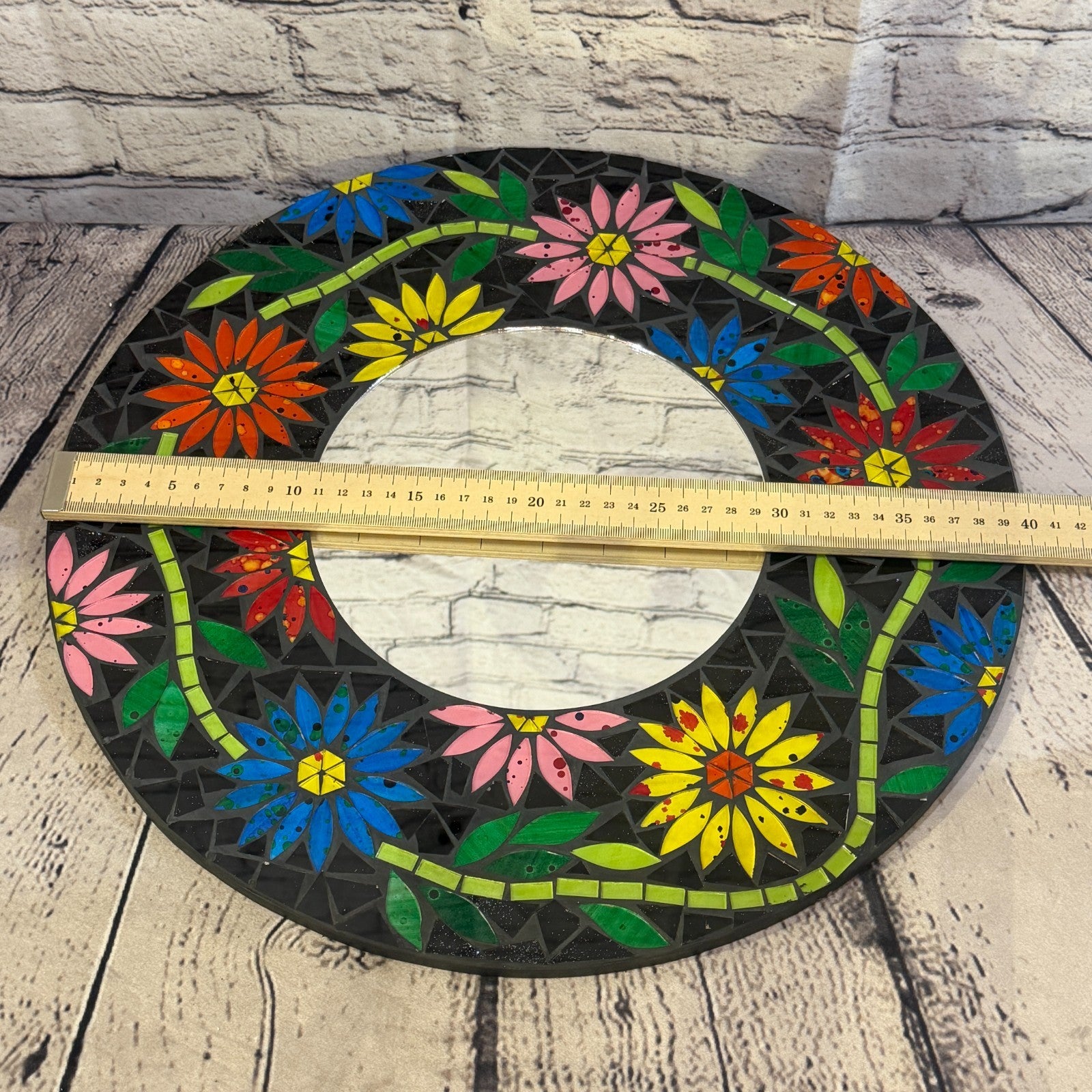 Rainbow Flower Black Mosaic Tile Wall Mirror 40cm x 40cm 16 Inches Handmade3