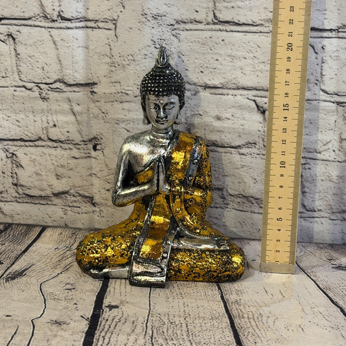Gold & Silver 20cm x 15cm Small Thai Spike Buddha Sitting Statue Resin Hindu5