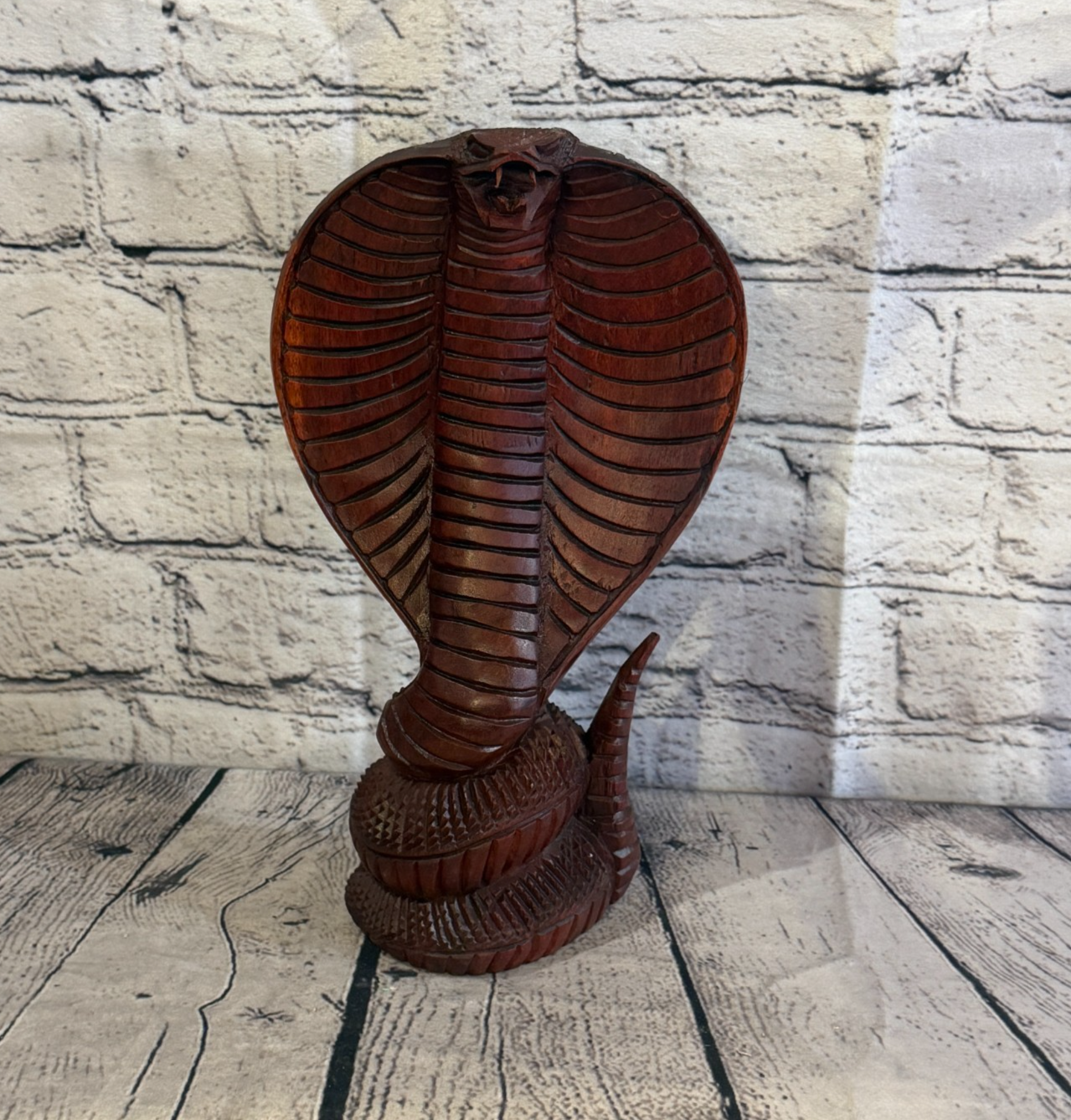 28cm x 15cm Wooden Cobra Exquisite Detailing Snake Ornament Hand Carved0