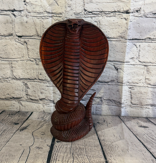 28cm x 15cm Wooden Cobra Exquisite Detailing Snake Ornament Hand Carved0