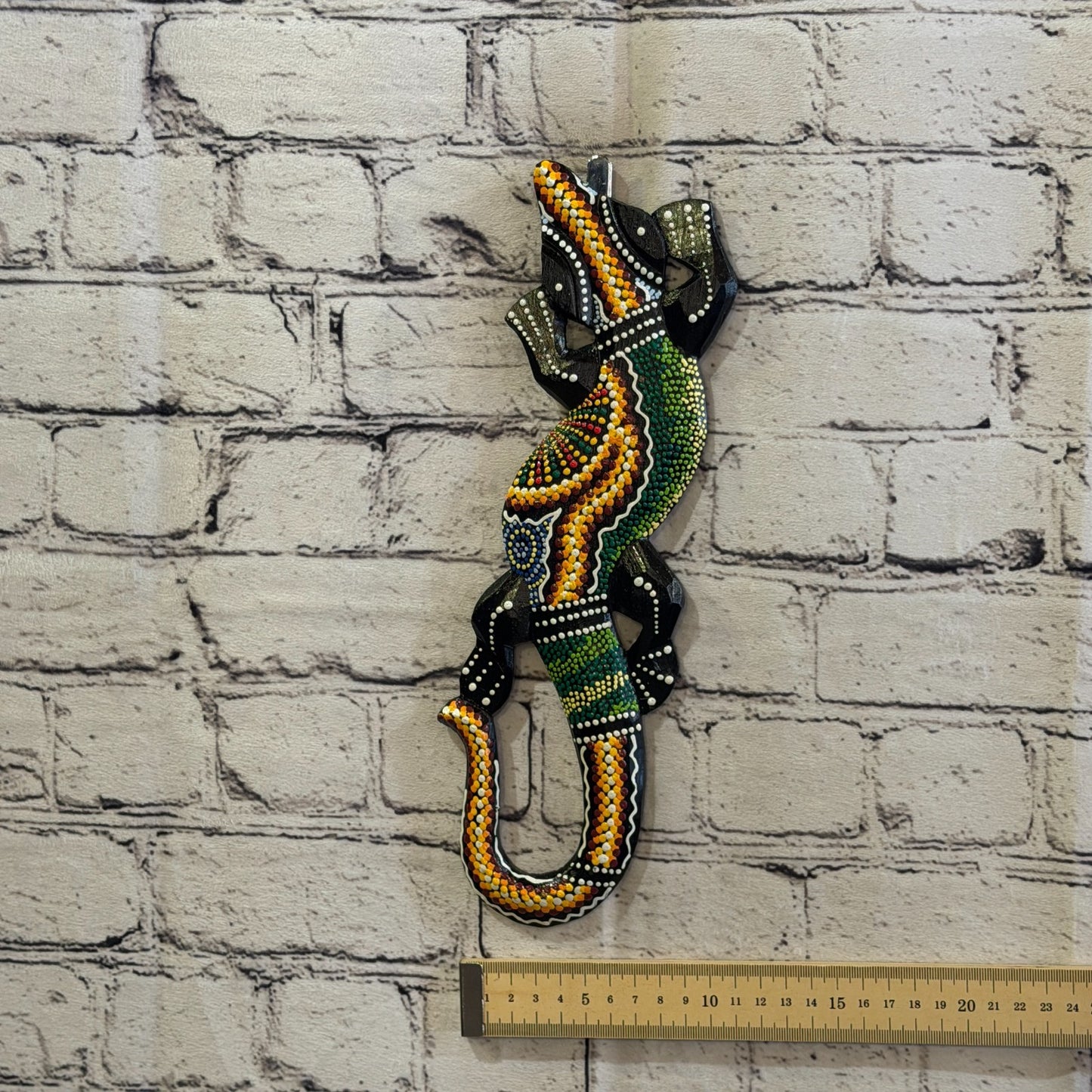 30cm Gecko Carved Wooden Dot Painted Ethnic Tribal Tiki Wall Art No 2 New3
