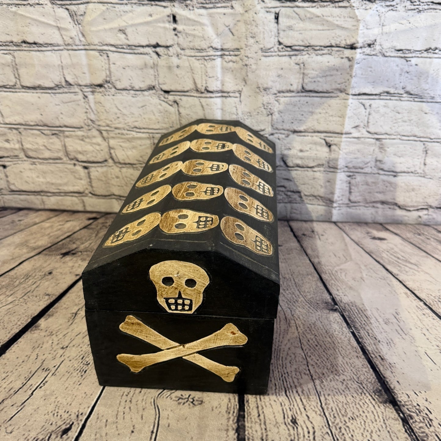 32cm x 18cm x 16cm Wood Gothic Pentagram Skull Coffin Jewellery Trinket Box3