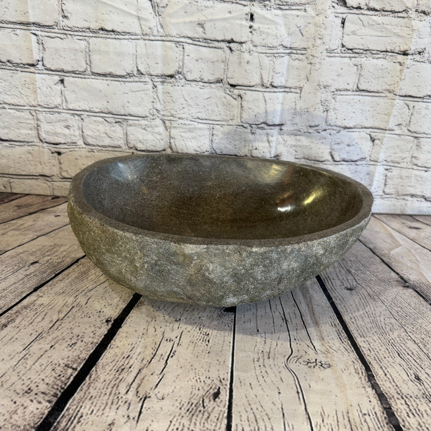 36cm x 26cm Wash Basin Bathroom Counter Top Washing River Stone Bowl Sink No 70