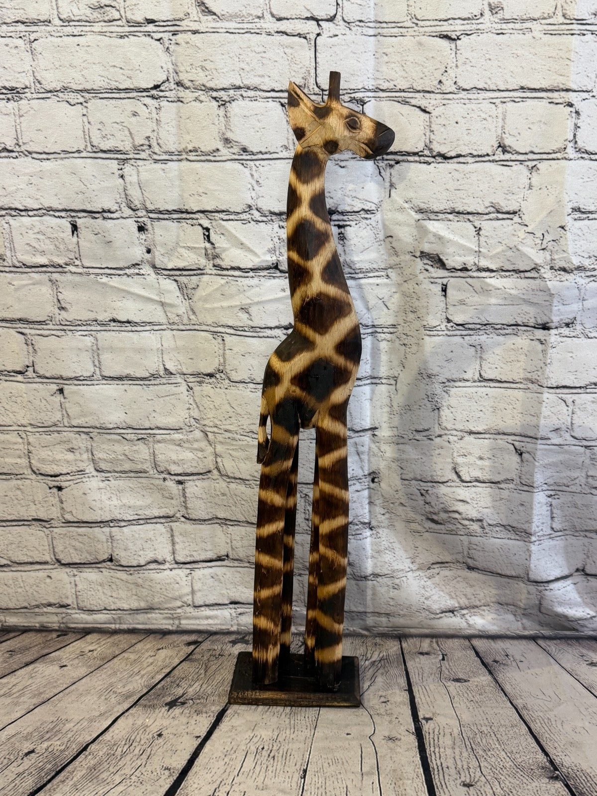 60cm Burnt Wooden Giraffe Standing Single Carved Solid Wood Giraffe Handmade3