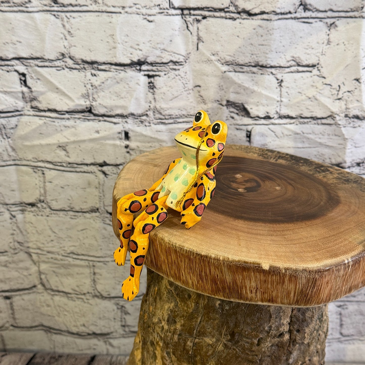 10cm Yellow Frog Sitting Animal, Wooden Shelf Ornament Handmade Fairtrade8