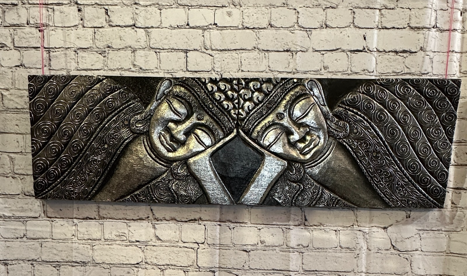 100cm x 30cm Buddha 2 Faces Silver Wooden Wood Panel Wall Art Plaque Handcarved7