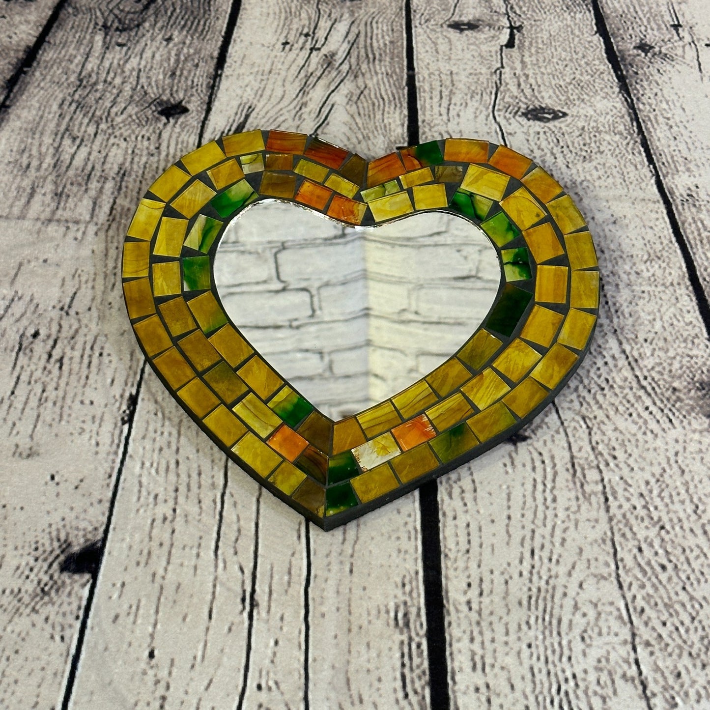 Yellow Heart Shape Mosaic Tile Wall Mirror 20cm x 15cm 8 Inches Handmade New2