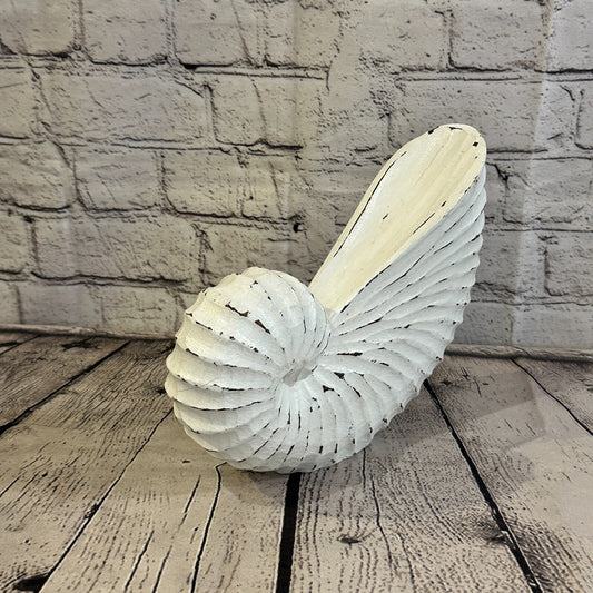 25cm White Shabby Nautilus Shell Ornament Decor Carved Light Wood Parcel Figure0